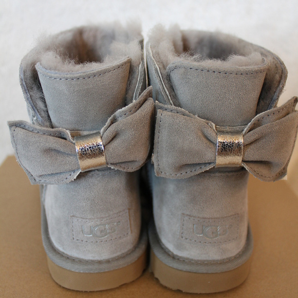 UGG STARGIRL‎ MINI BOW II SPARKLE BOOTS NEW! GRAY - Picture 7 of 7